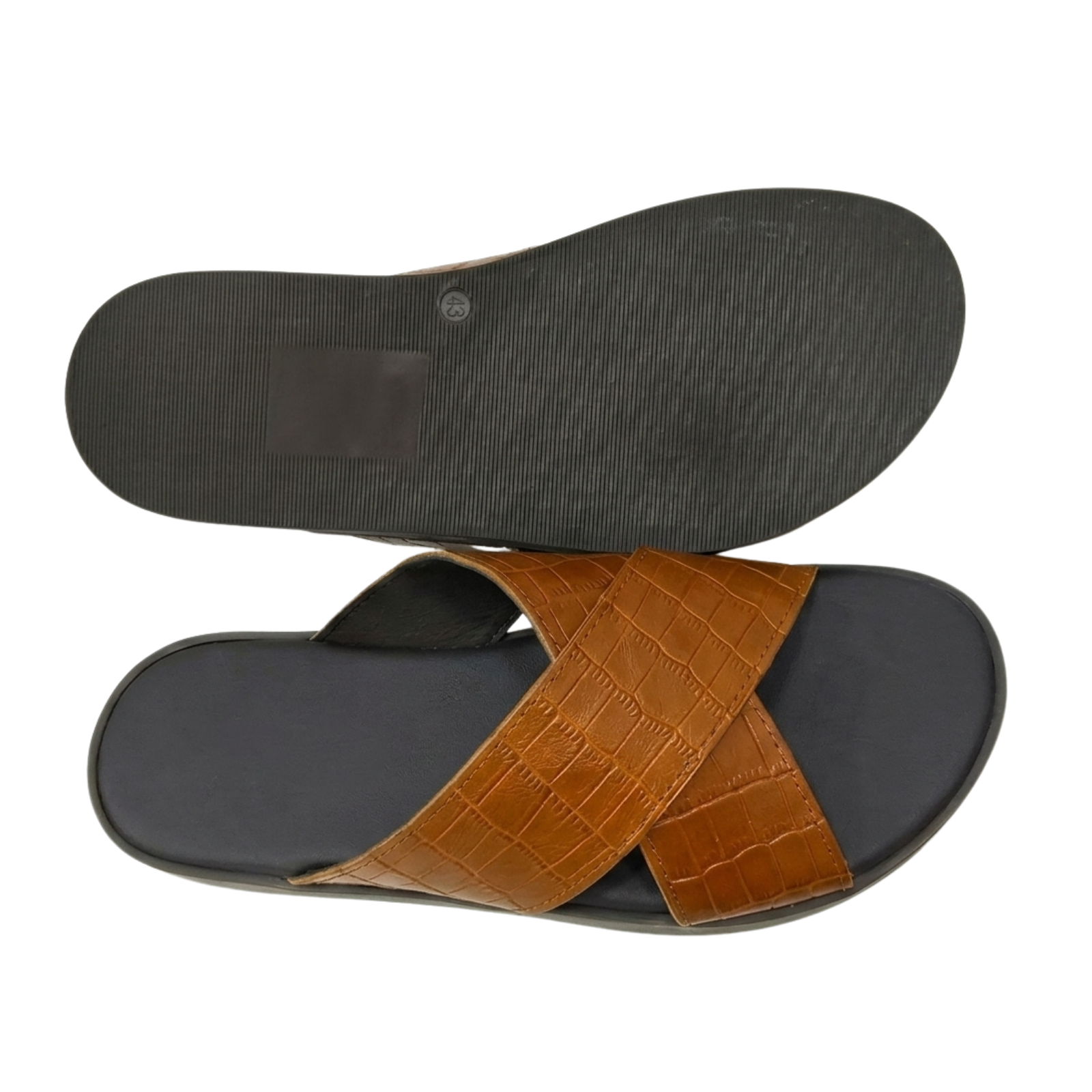 Men's Tan Croc-Texture Cross-Strap Sandals - Image 3